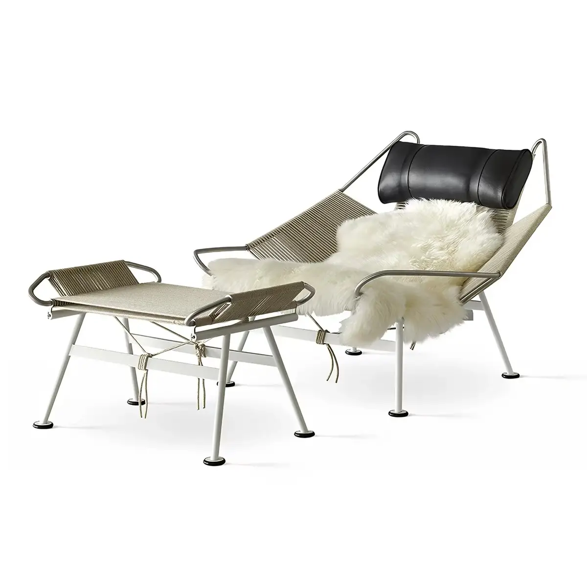 KSF-MY-686 rope lounge chair with headrest and wool throw, product view 2