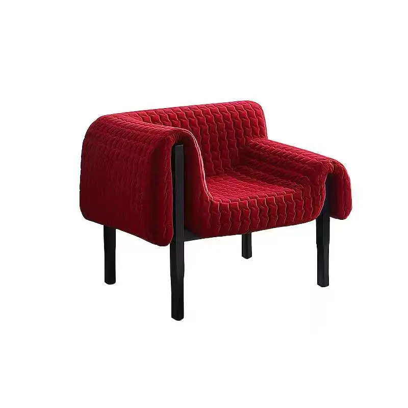 KY-B96 pink upholstered lounge chair with ash-wood legs, product view 3