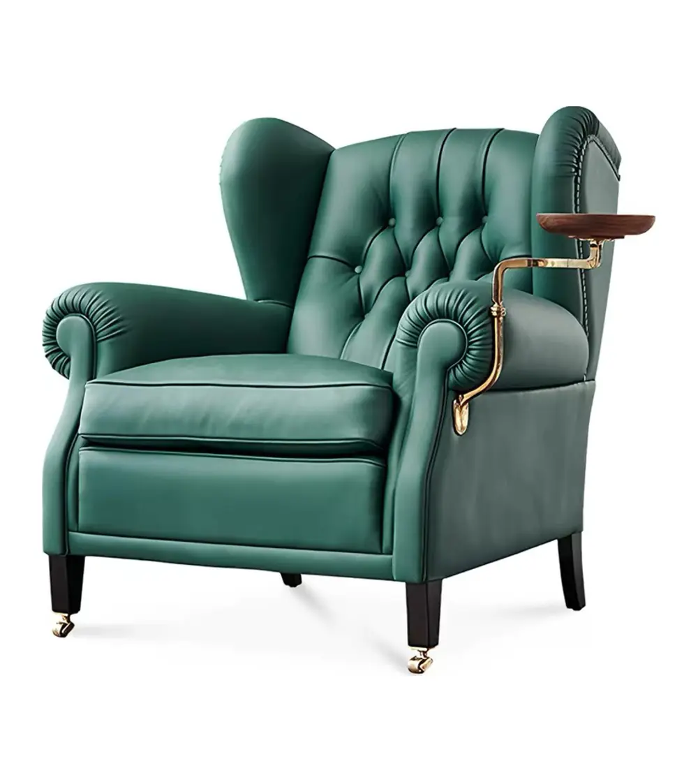 AXJ-A-612 green wingback swivel lounge chair on white background