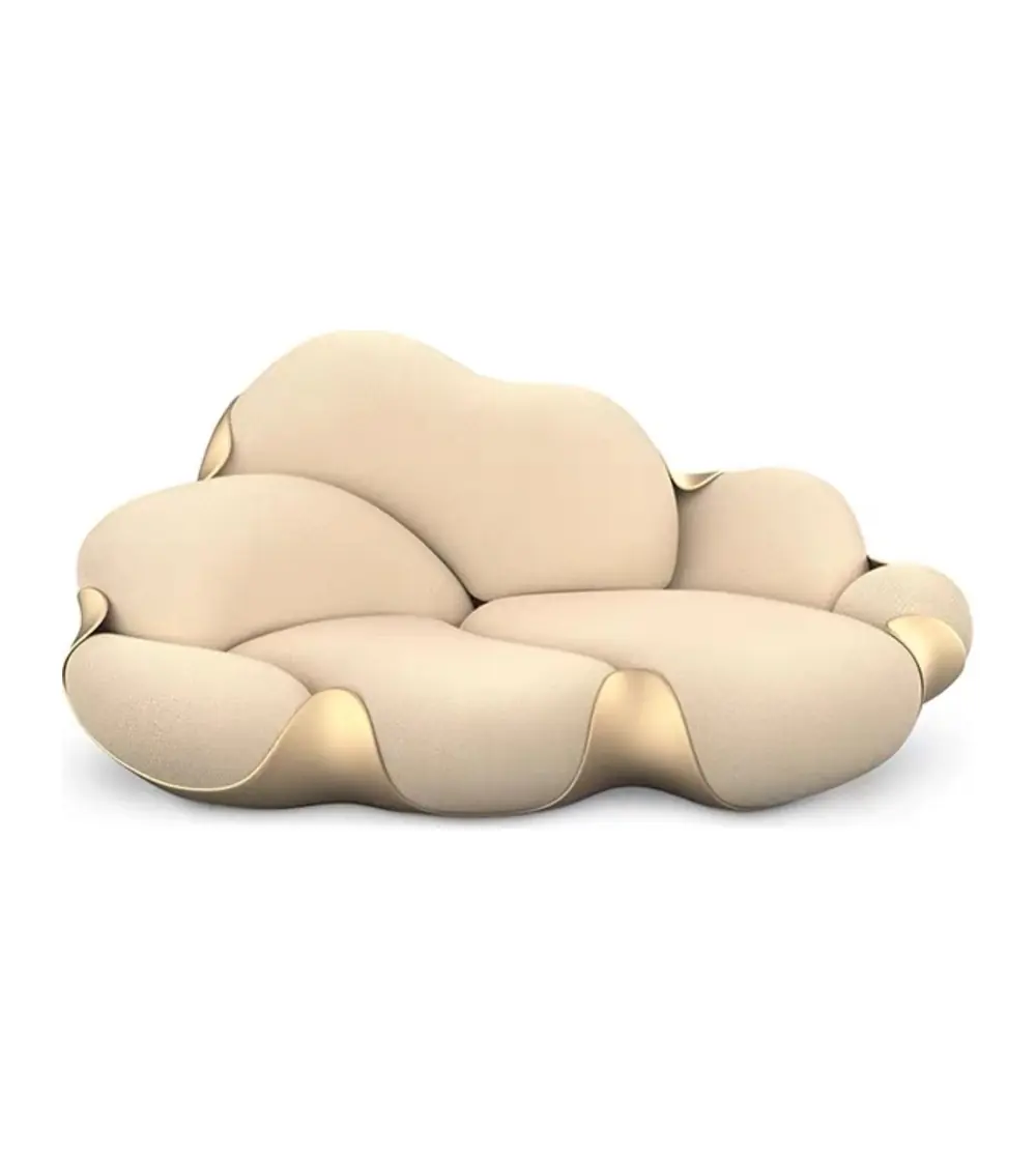 AXJ-A-658 cream sculptural upholstered lounge sofa on white background