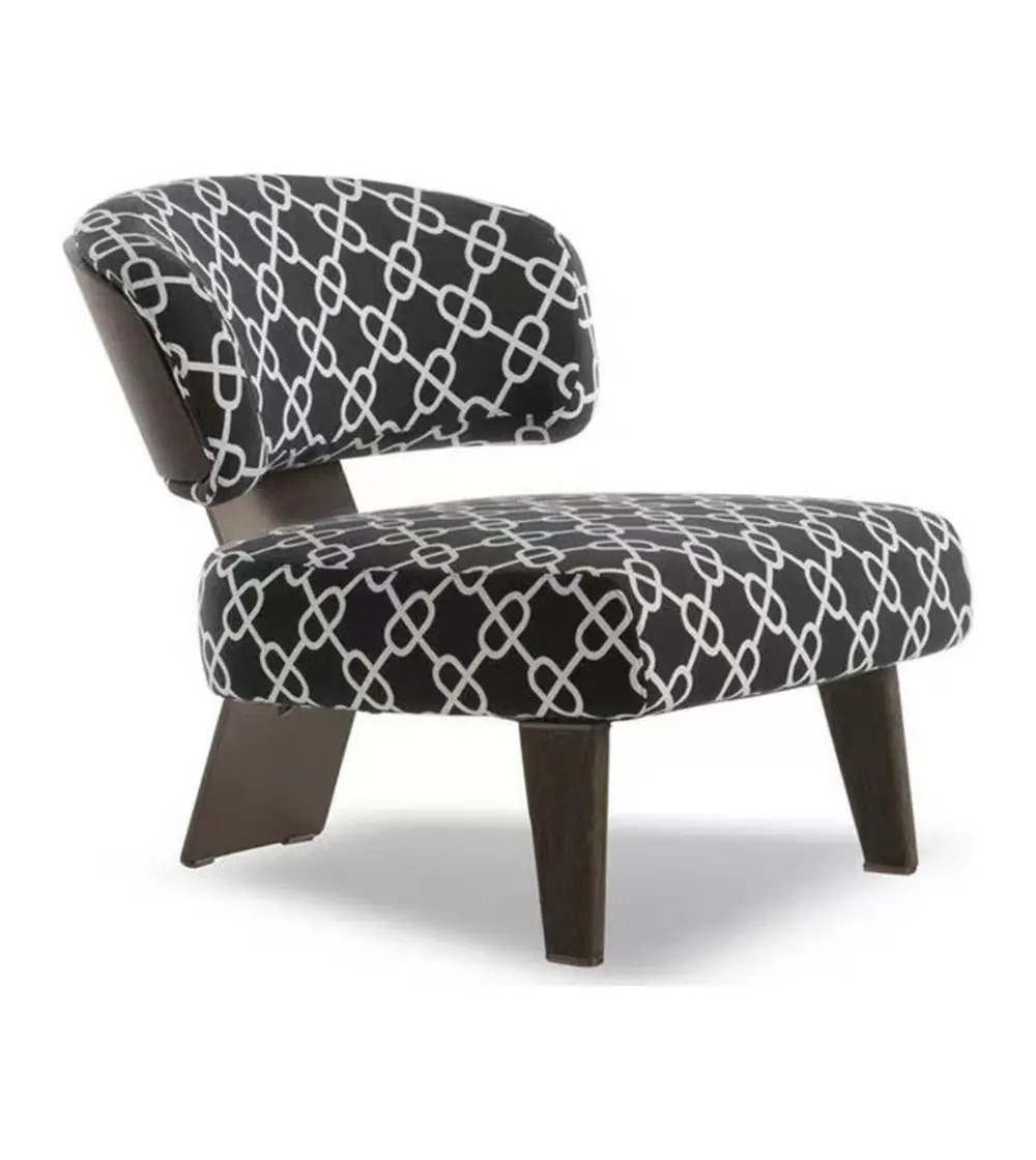 MD-MOP004 patterned low lounge chair with mixed wood and metal legs on white background