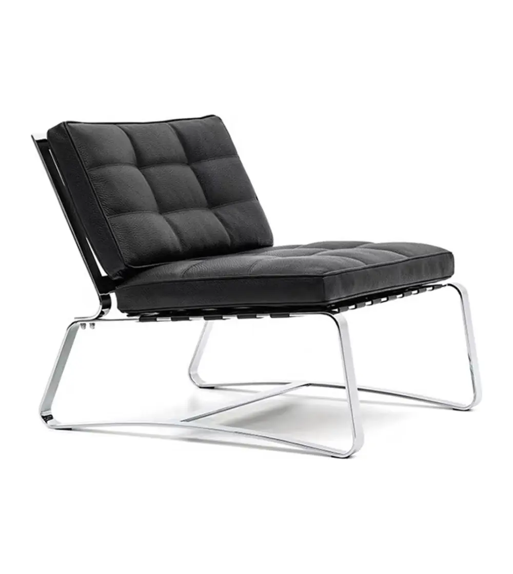 MD-MOP011 upholstered lounge chair with stainless-steel sled base on white background