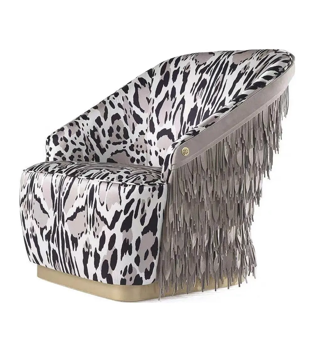 MD-QF001 fringed patterned leather lounge chair on white background