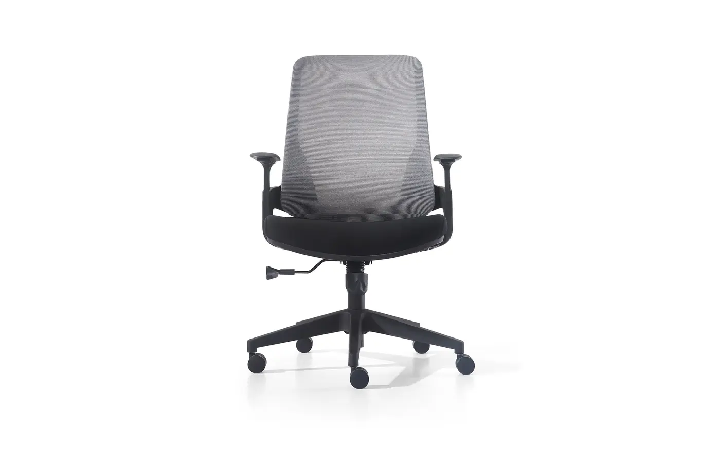 M-860B gray integrated-frame mesh task chair, front view