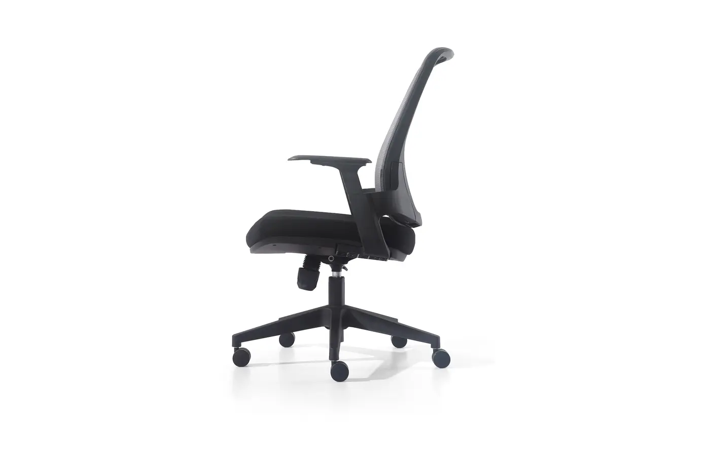 M-860B gray integrated-frame mesh task chair, side view