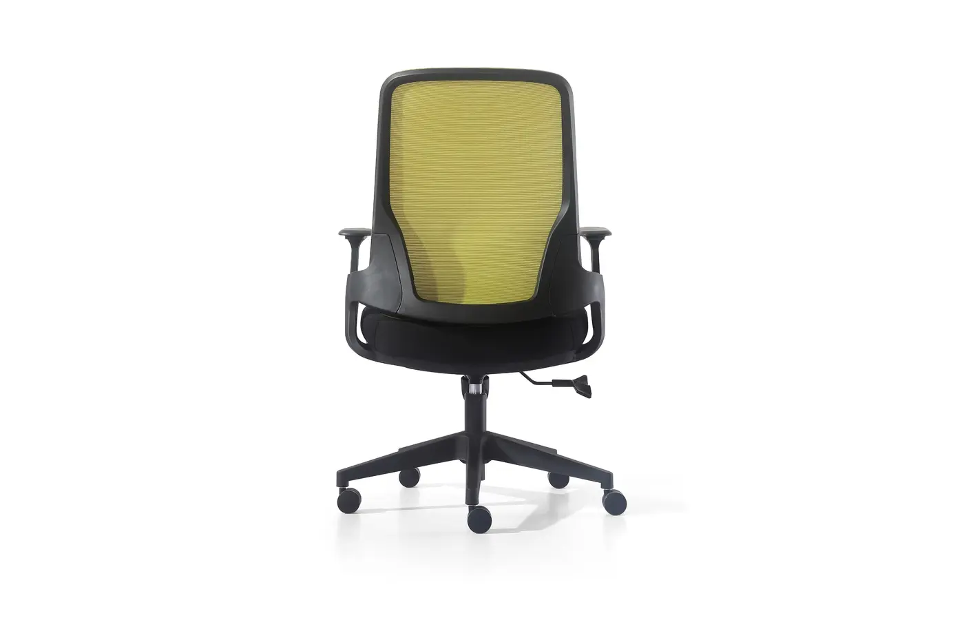 M-860B green integrated-frame mesh task chair, rear view