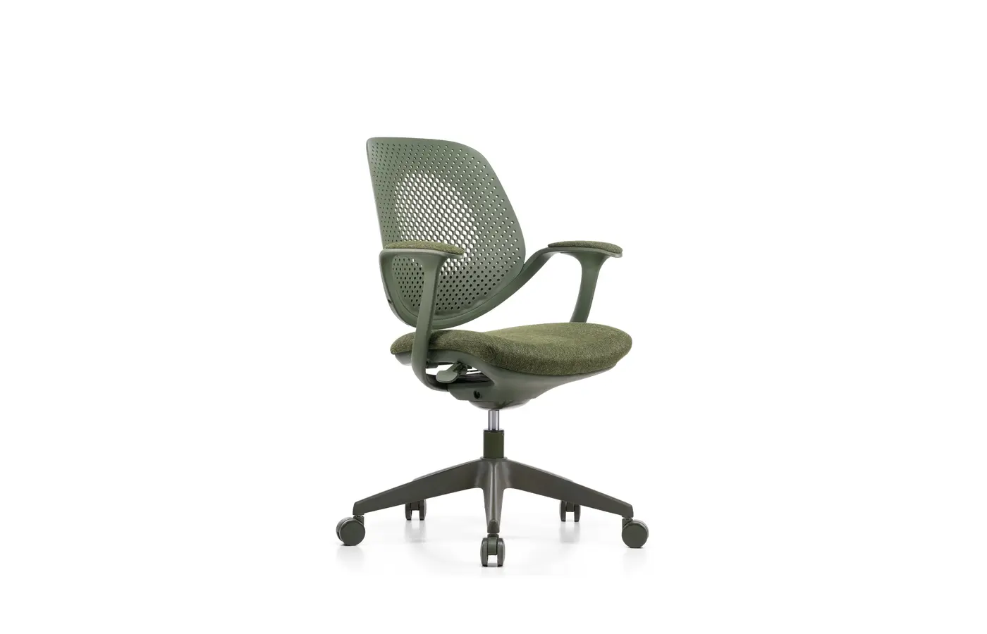 M-88 olive green integrated-frame task chair, front three-quarter view