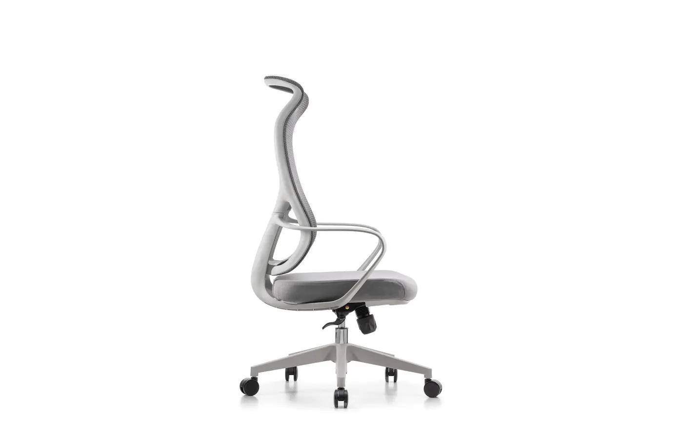 M-98A-3 gray high-back mesh chair with loop arm configuration, side view