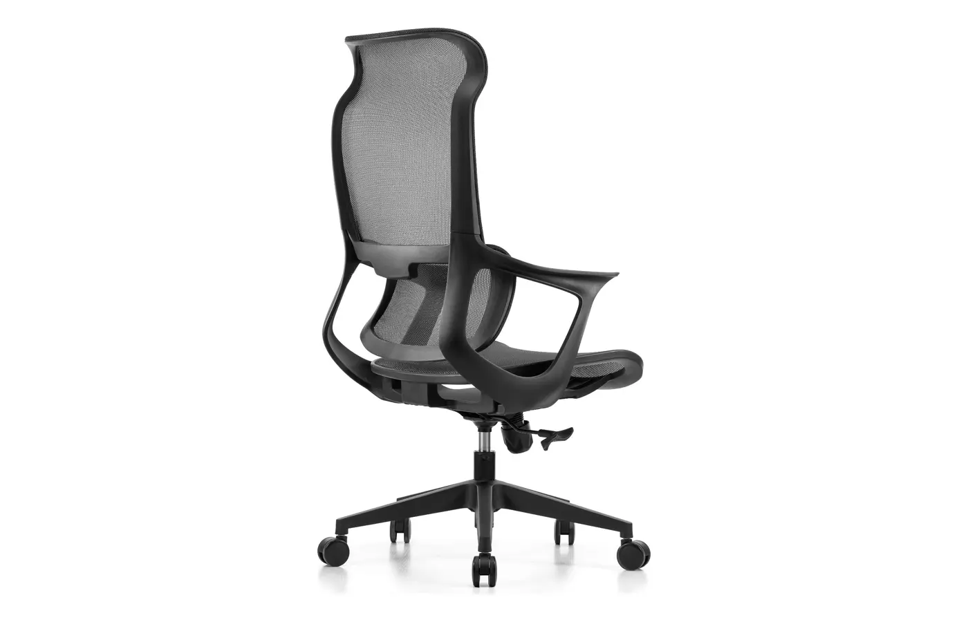 M15 black all-mesh ergonomic chair, rear three-quarter view