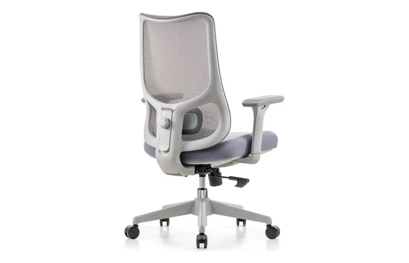 M36 mesh task chair without headrest, rear three-quarter view