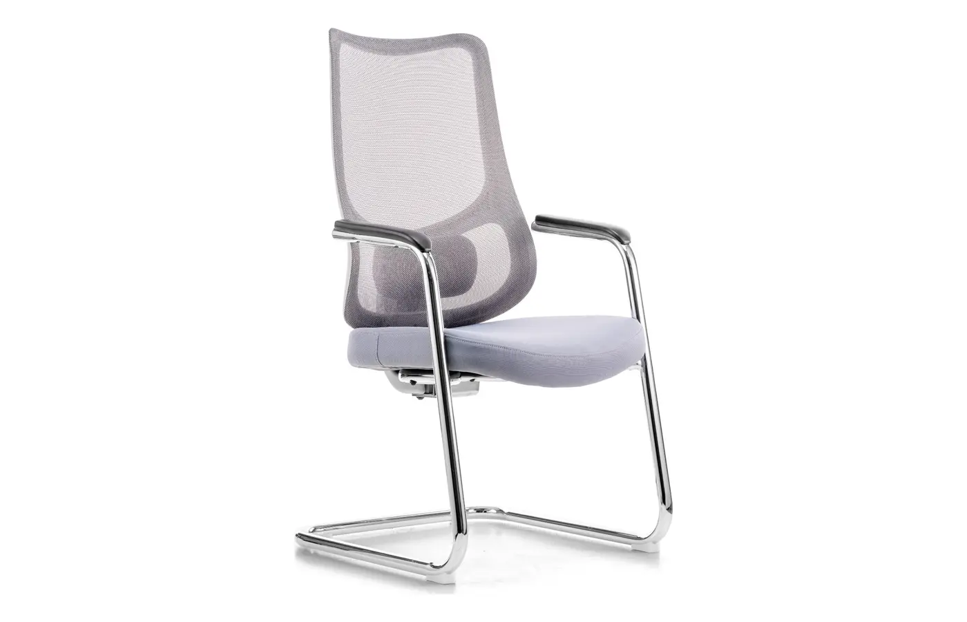 M36 mesh cantilever visitor chair, front three-quarter view