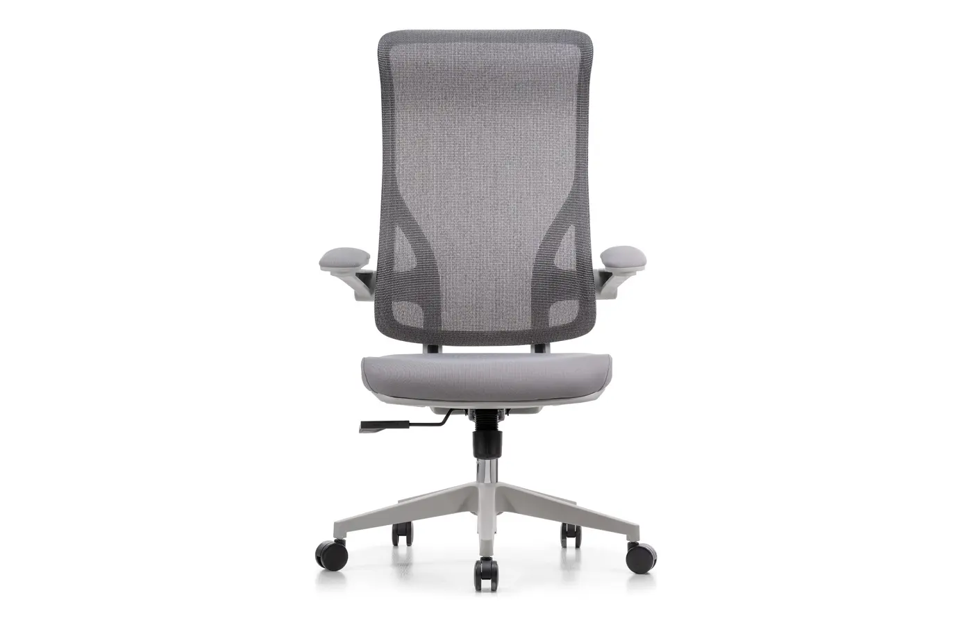 M98A gray high-back mesh task chair, front view