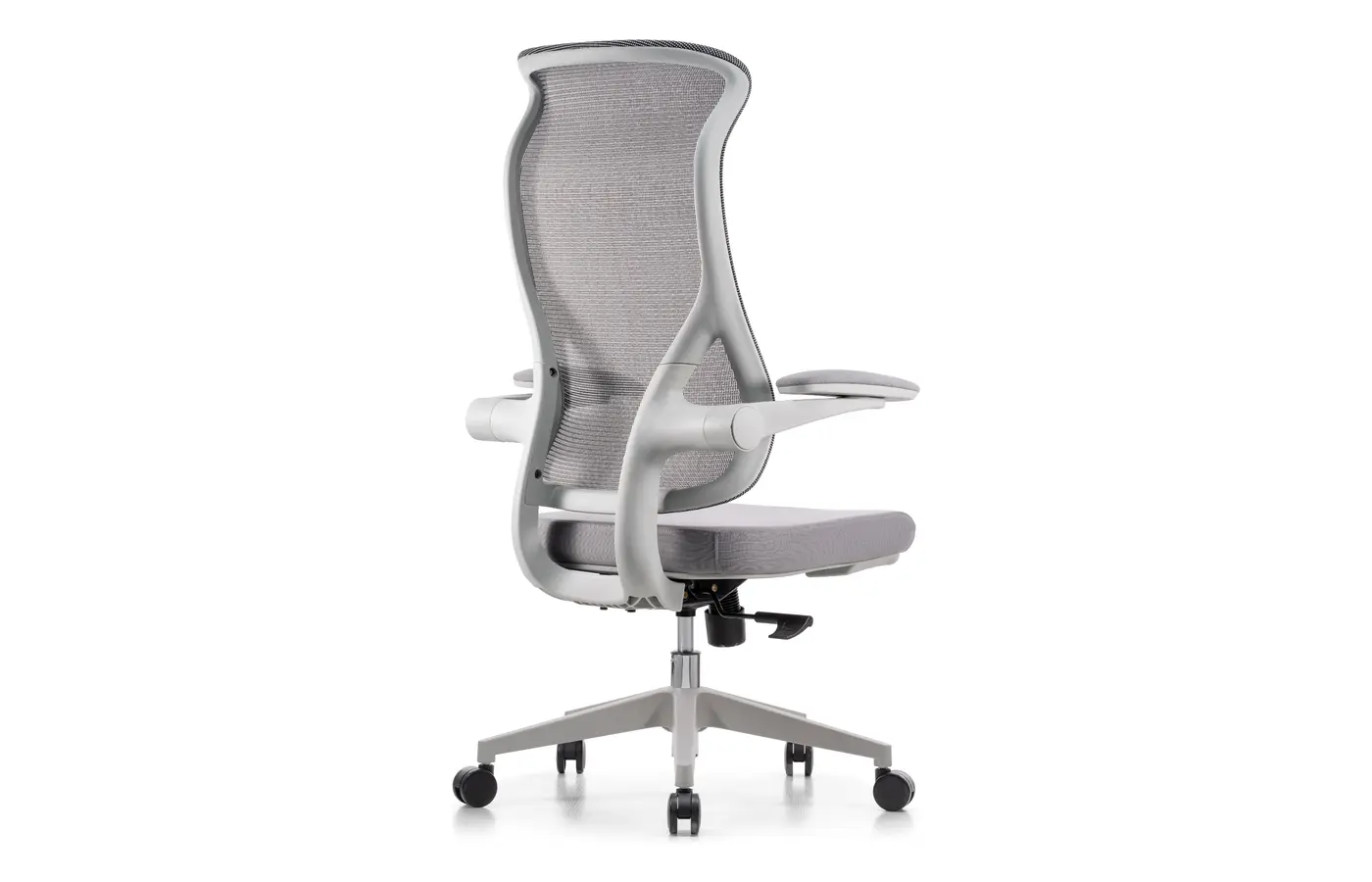 M98A gray high-back mesh task chair, rear three-quarter view