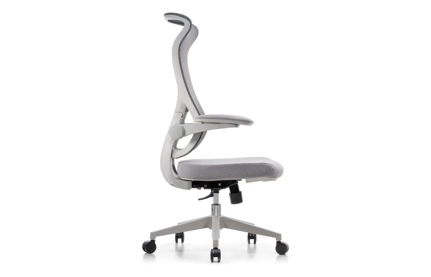 M98A gray high-back mesh task chair, side view