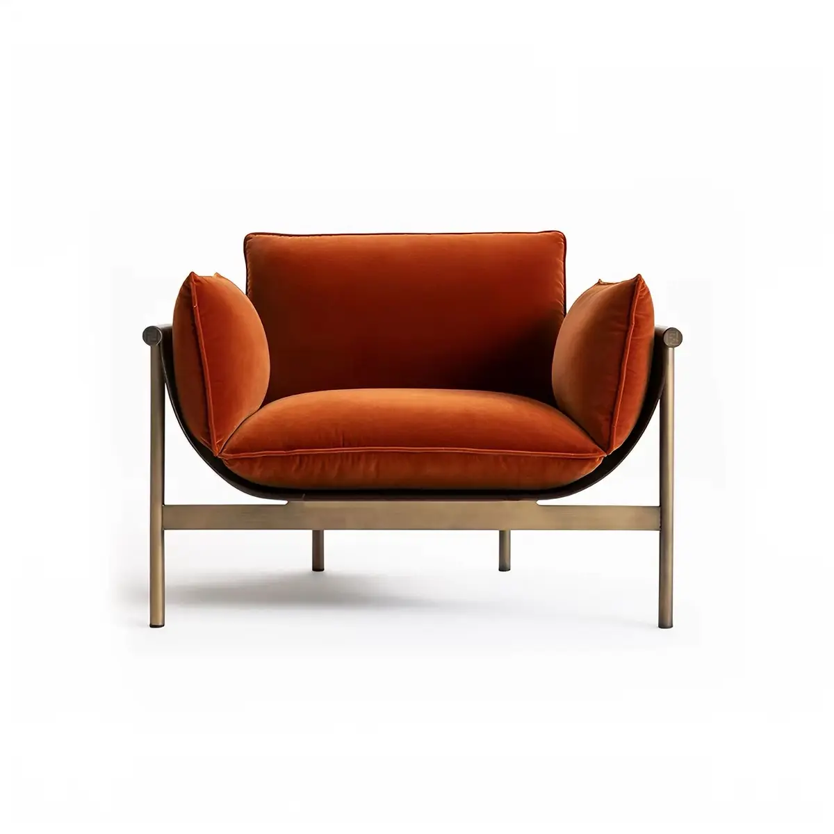 MD-98-Totu rust upholstered metal-frame lounge chair, product view 2