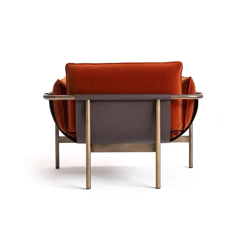 MD-98-Totu rust upholstered metal-frame lounge chair, product view 3