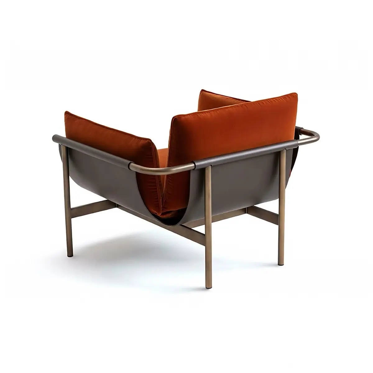 MD-98-Totu rust upholstered metal-frame lounge chair, product view 4