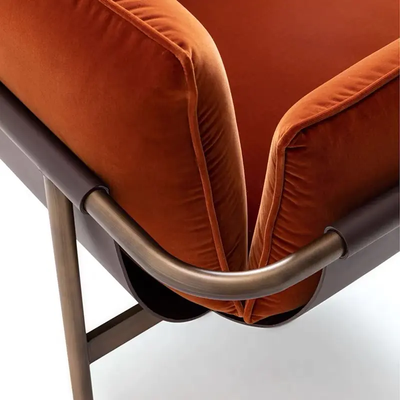 MD-98-Totu rust upholstered metal-frame lounge chair, product view 5