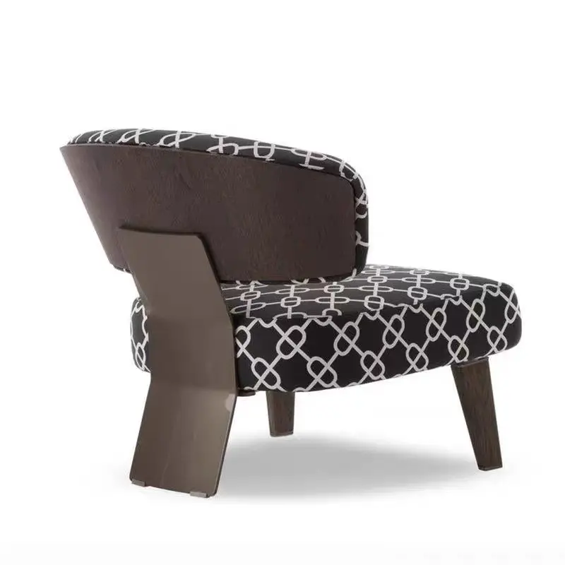 MD-MOP004 patterned low lounge chair with mixed wood and metal legs, product view 3