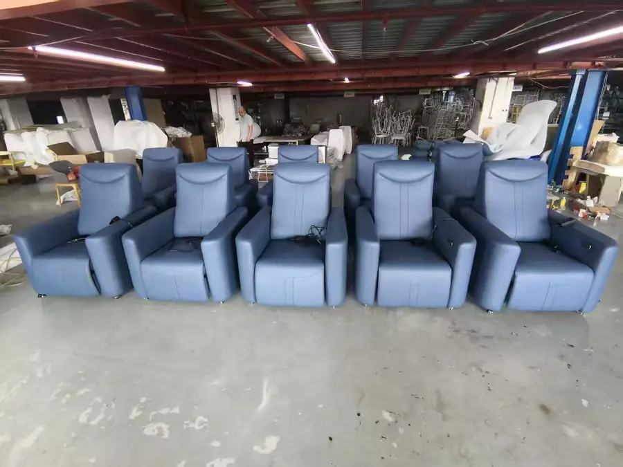 Batch of blue powered medical recliner chairs ready for project supply