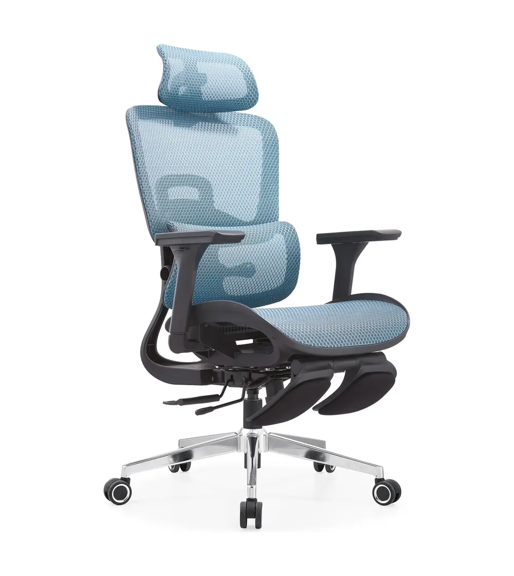 A8623 blue executive mesh office chair with footrest