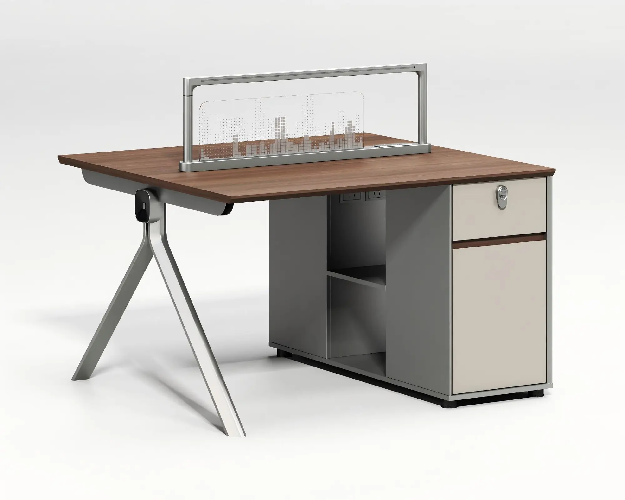 Complete single office workstation desk with privacy screen and integrated storage
