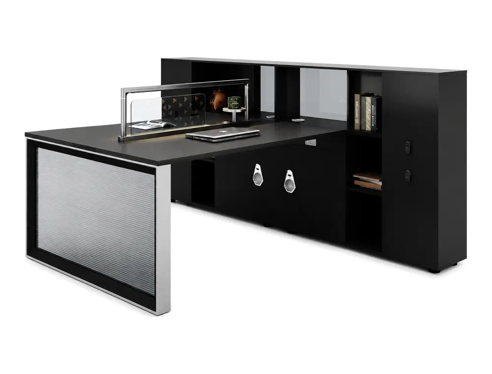 XIDUN-11 black office desk with integrated cabinet