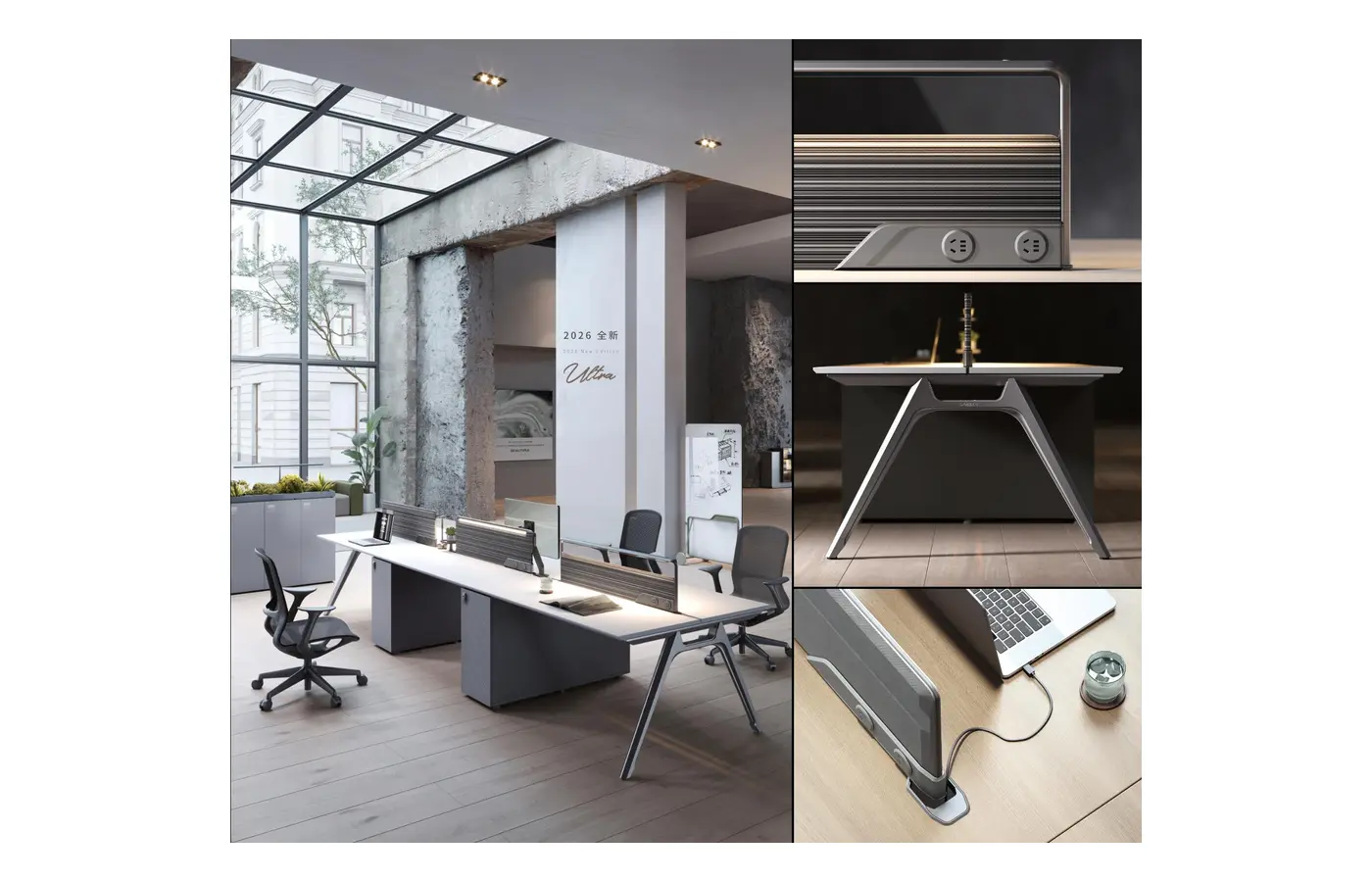 U2-F-403YW commercial staff desk, product view 2