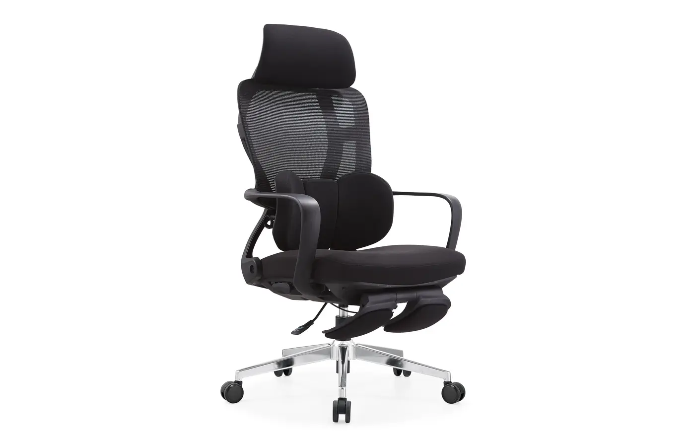 W009-1 black adaptive dual-back ergonomic office chair, front three-quarter view