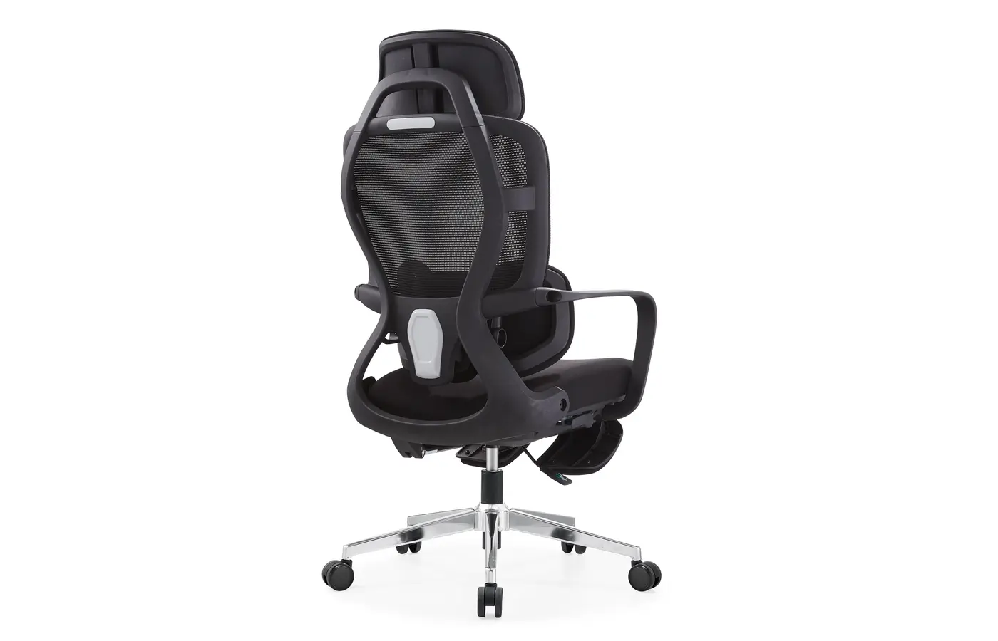 W009-1 black adaptive dual-back ergonomic office chair, rear three-quarter view
