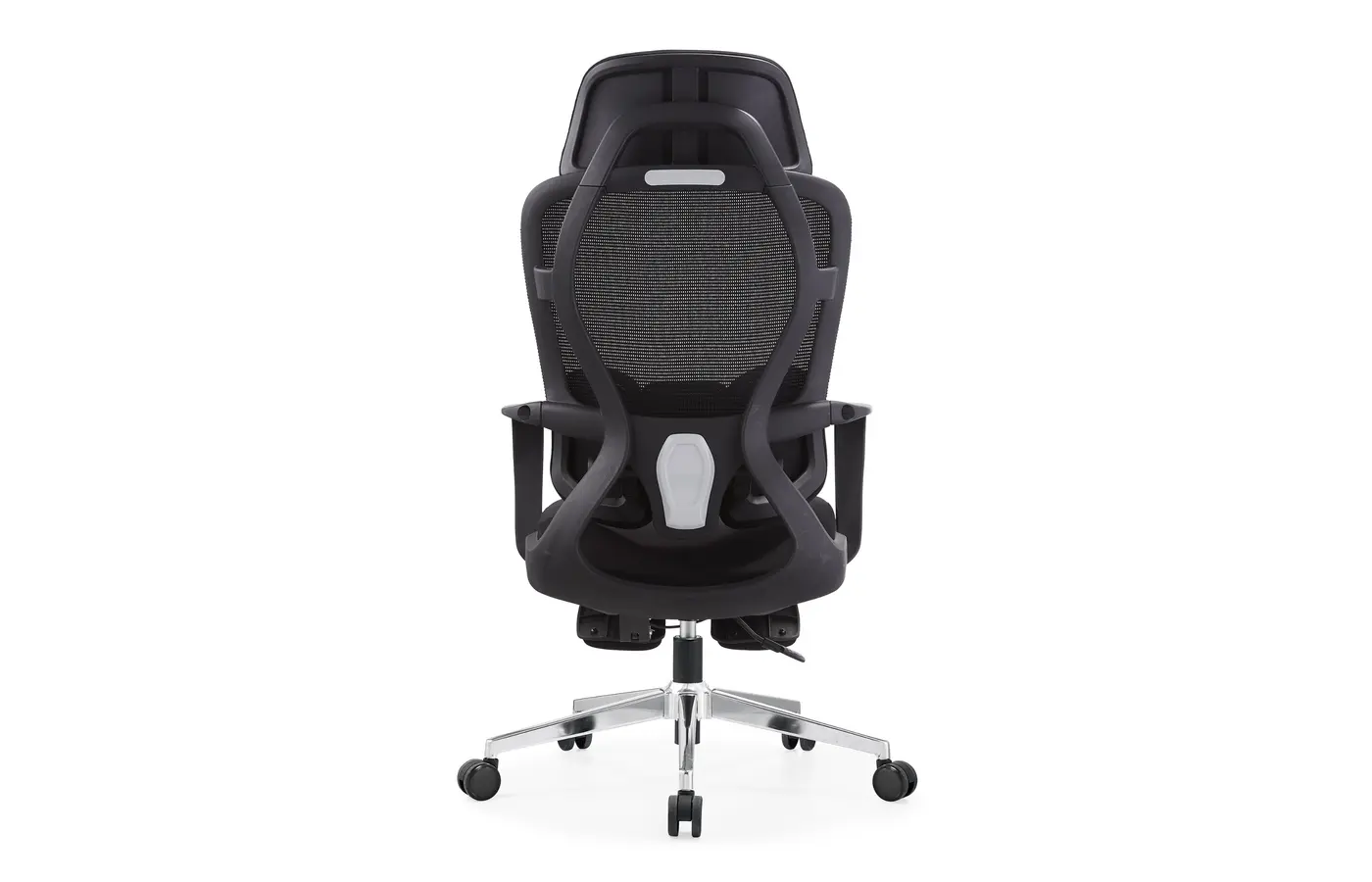 W009-1 black adaptive dual-back ergonomic office chair, rear view