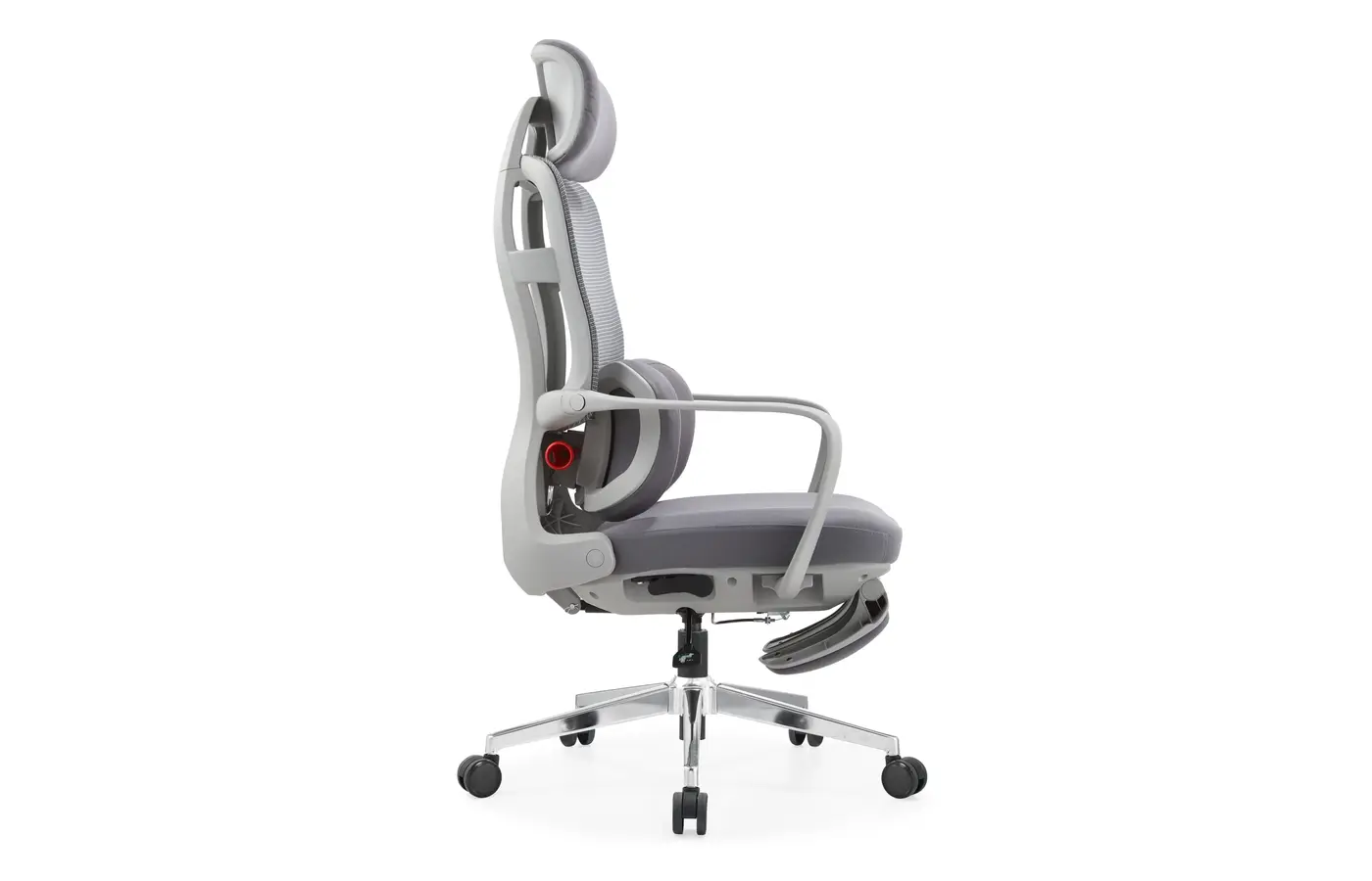 W009-1 gray adaptive dual-back ergonomic office chair, side view